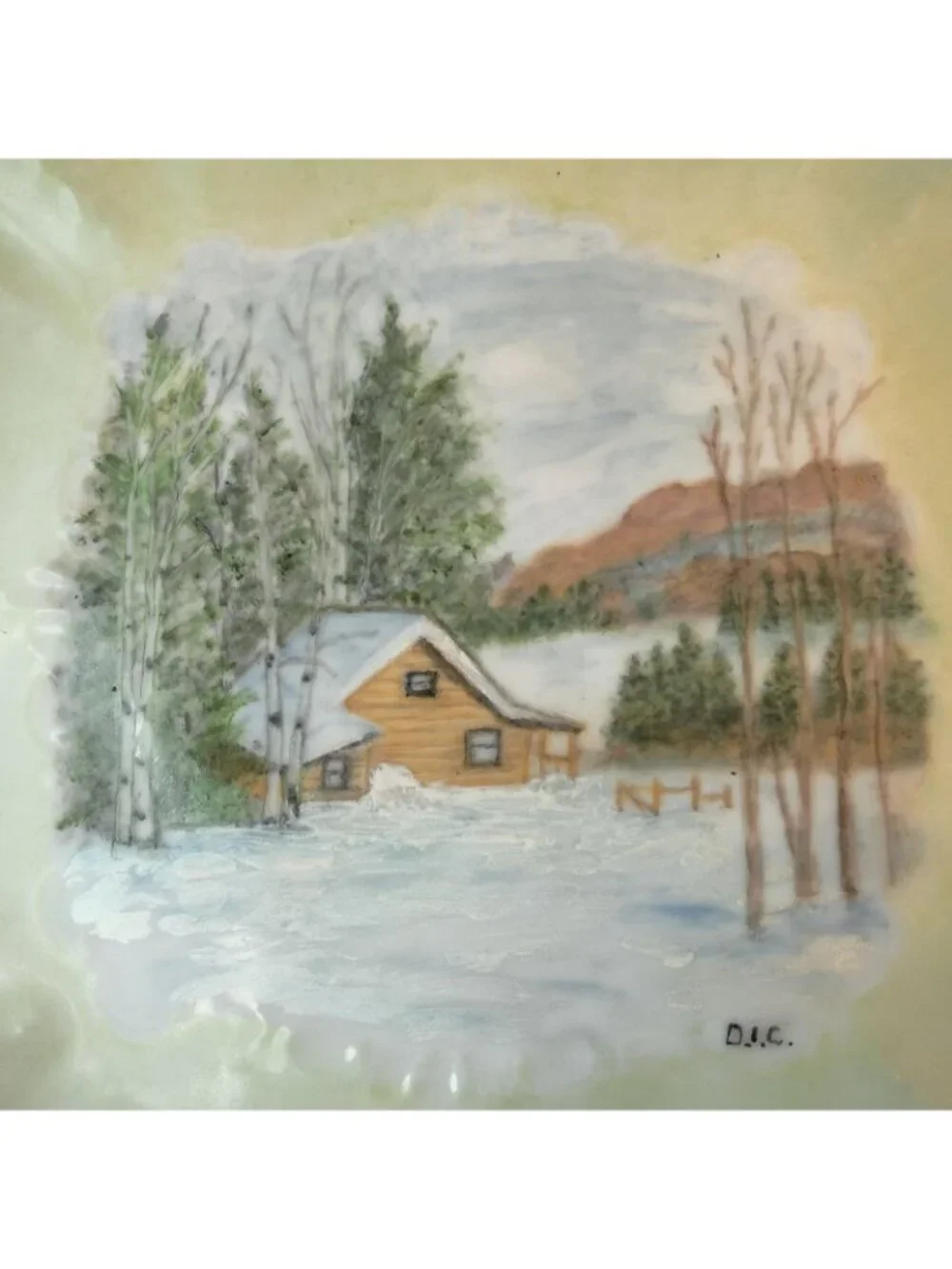 Winter Cabin Mountain Scene Plate Doris Crawford Signed Steamboat Springs Co